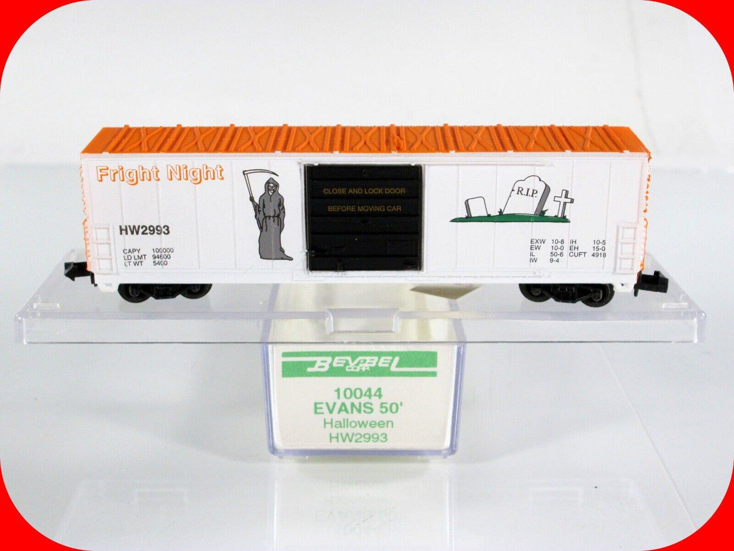 N Scale ***HALLOWEEN FRIGHT NIGHT / GRIM REAPER*** Box Car - Bev-Bel 10044, RARE