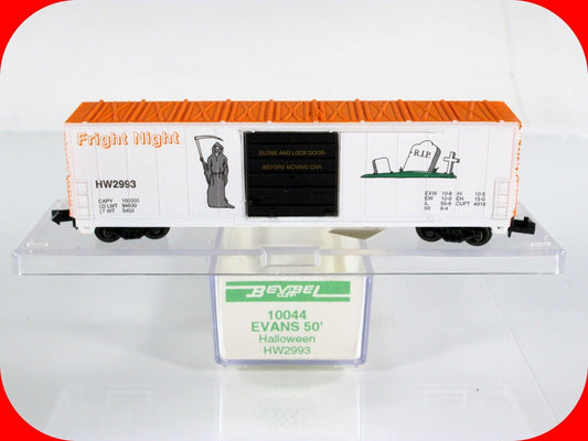 N Scale ***HALLOWEEN FRIGHT NIGHT / GRIM REAPER*** Box Car - Bev-Bel 10044, RARE