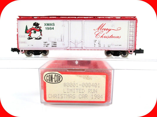 N Scale MERRY CHRISTMAS 40' Single Door Steel Box Car 1984 - Con-Cor 0001-008401