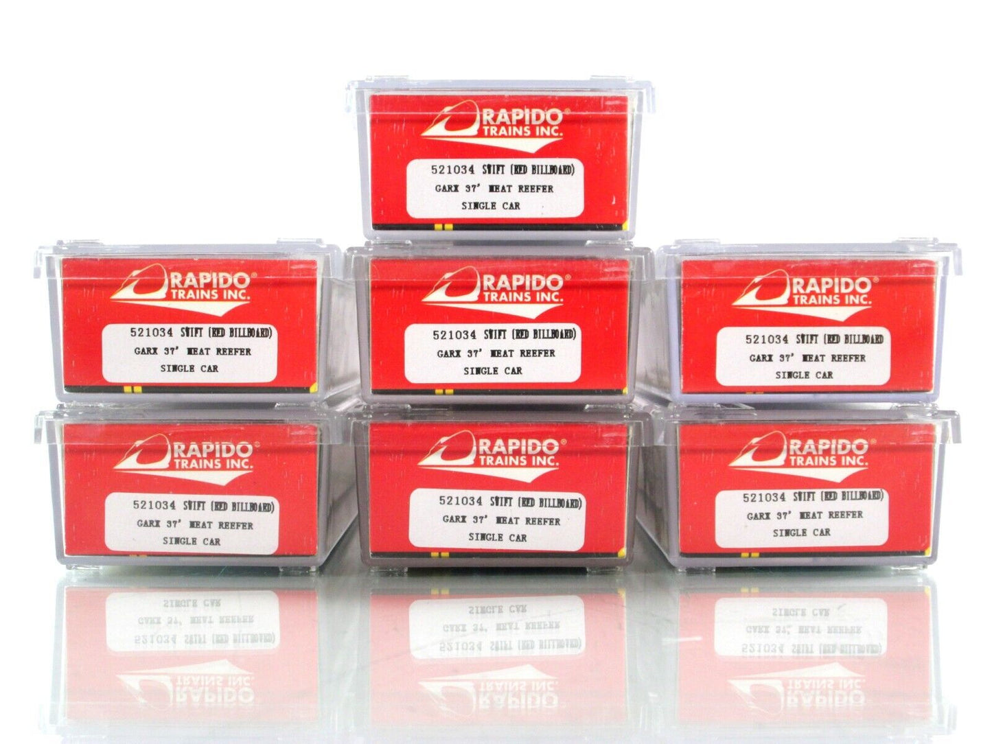 N Scale **SWIFT** Red Billboard 37' Meat Reefer 7-Pack - Rapido 521034, MTL Cplr