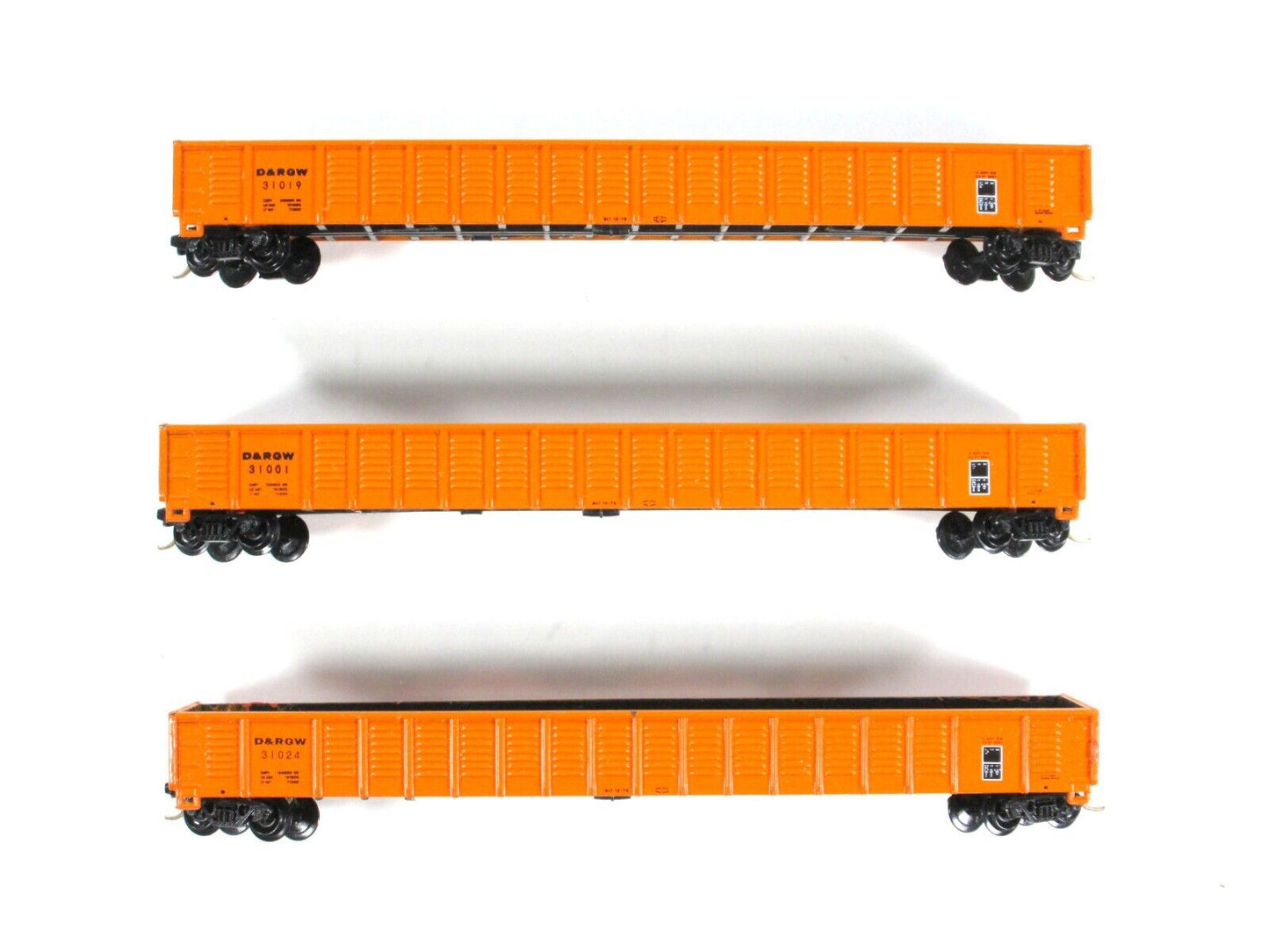 N Scale ***DENVER RIO GRANDE*** 65' Mill Gondola Set -- E&C 823, MTL Cplr **RARE