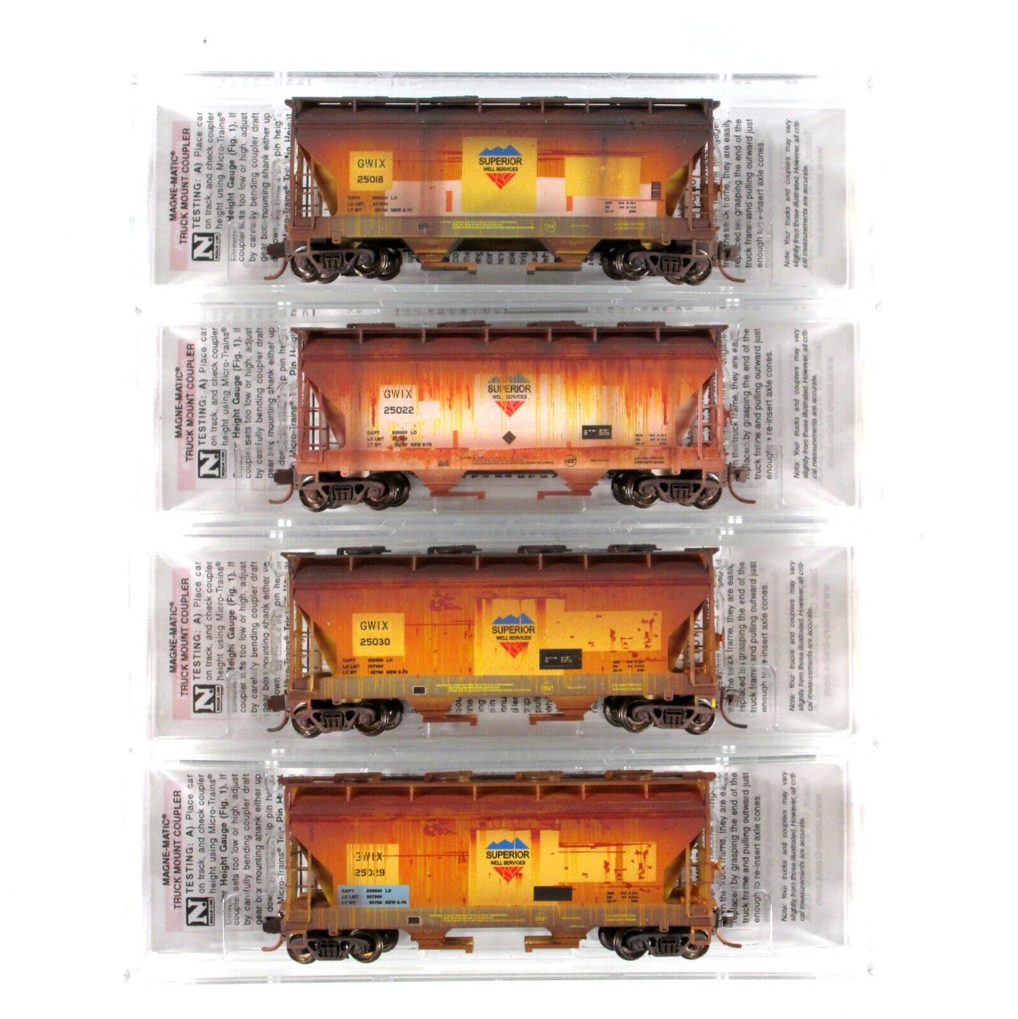 N Scale **SUPERIOR WELL SERVICES** Weathered Hopper Pack - Micro Trains 99305200
