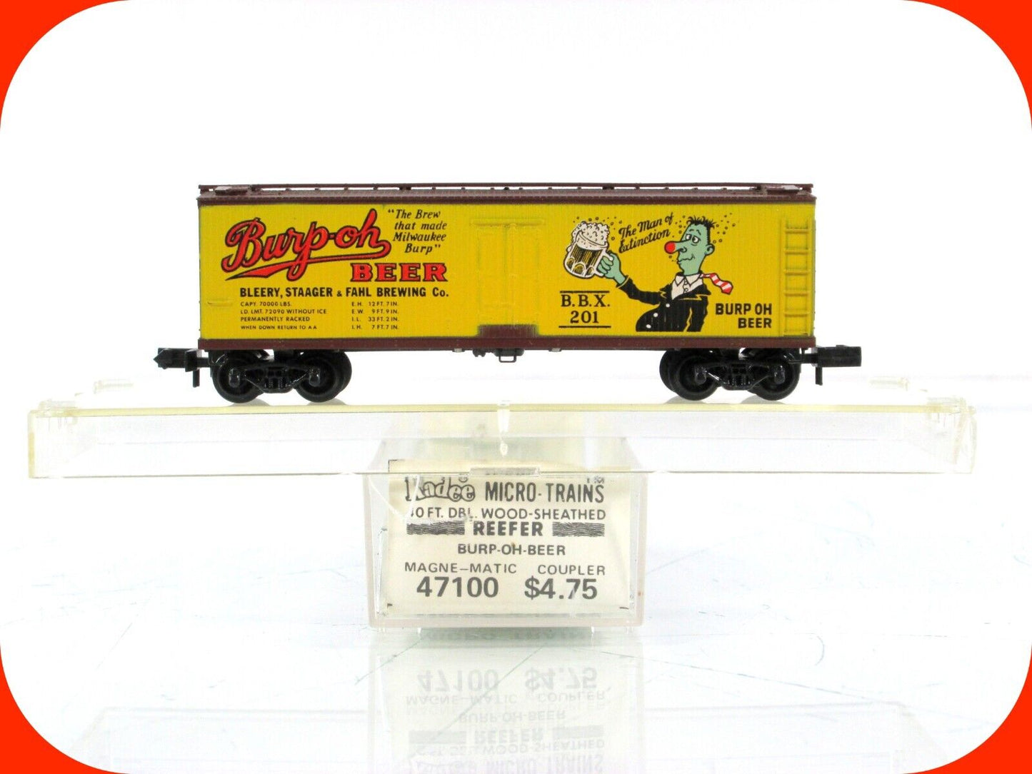 N Scale **BURP-OH BEER** Vintage Ice Reefer, BBX 201 -- Kadee Micro Trains 47100
