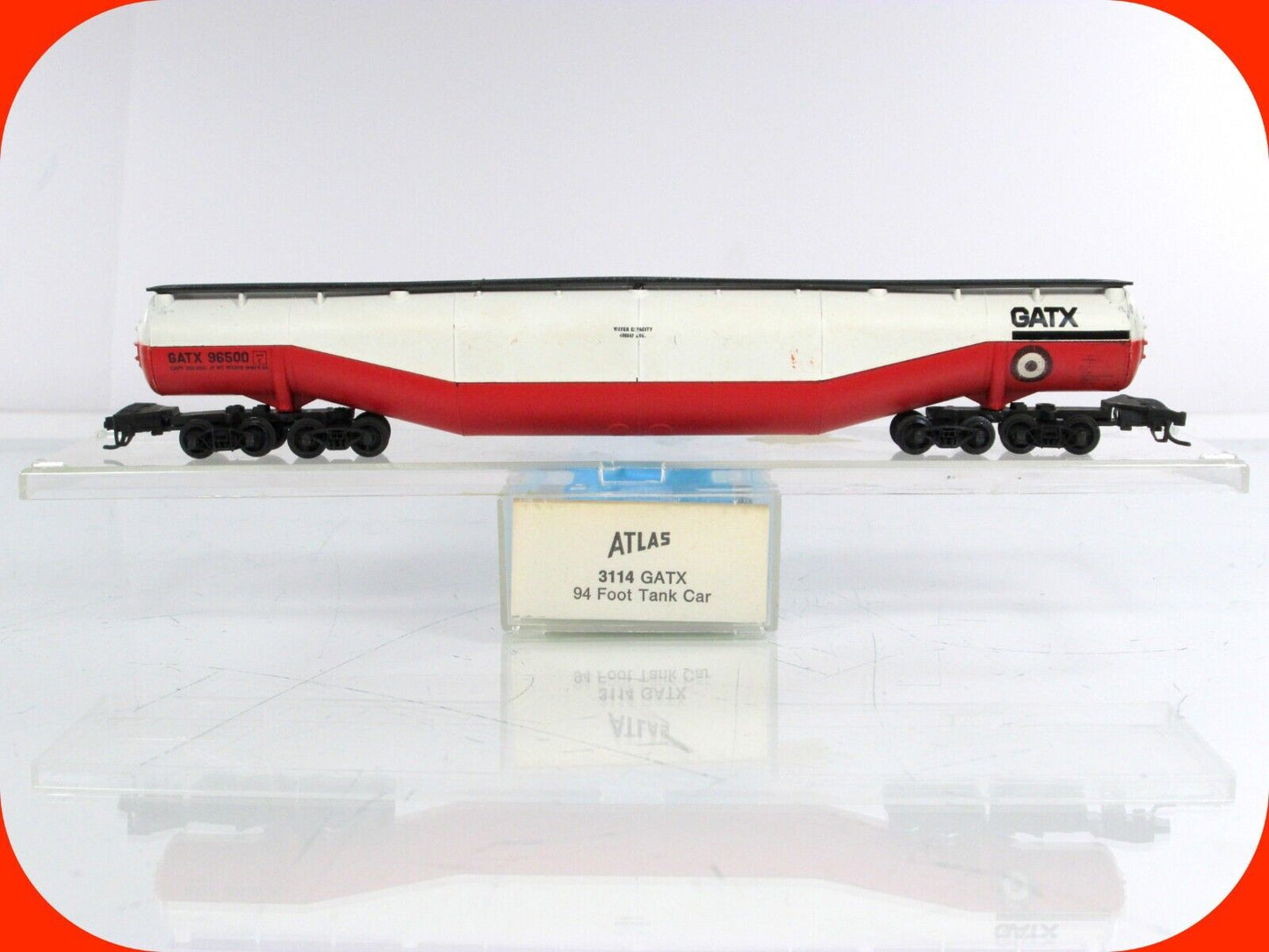 N Scale ***GATX*** 94' Jumbo Whale Belly Tank, GATX 96500 -Atlas 3114, MTL Cplrs