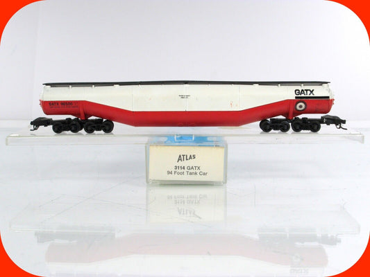 N Scale ***GATX*** 94' Jumbo Whale Belly Tank, GATX 96500 -Atlas 3114, MTL Cplrs