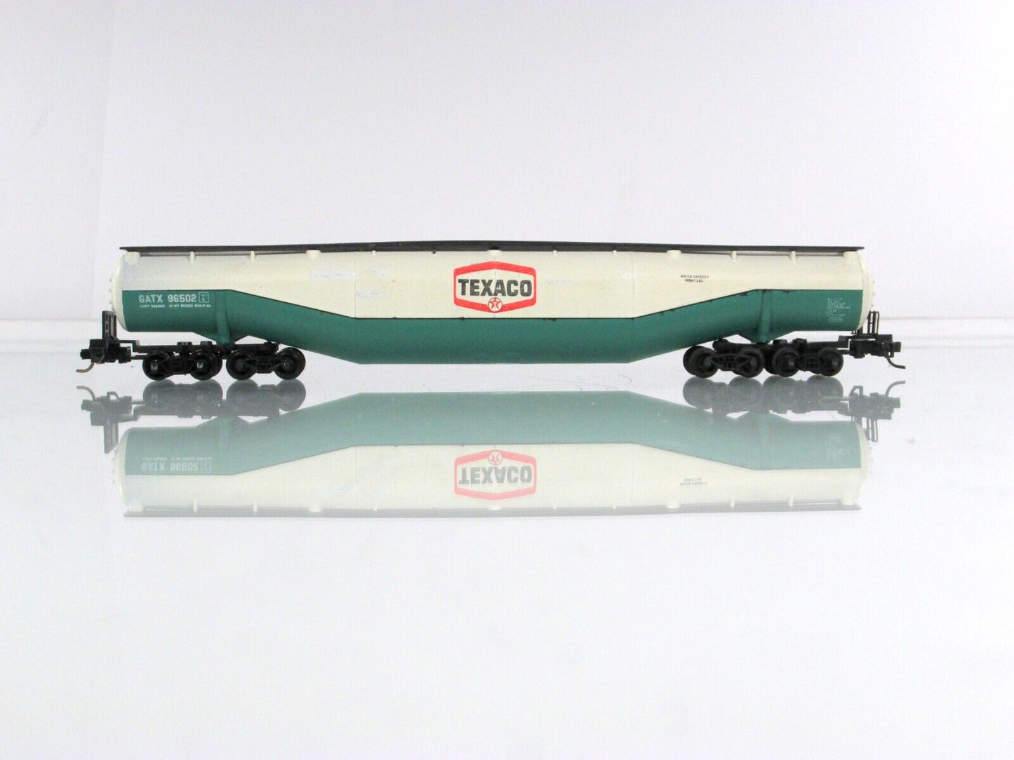 N Scale **TEXACO** 94' Jumbo Tanker, GATX 96502,  Atlas 3112, Micro Trains Cplrs