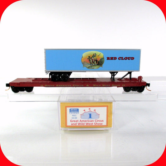N Scale ****RED CLOUD**** Circus Trailer on Flat Car #11 -- MTL, Lowell Smith #1