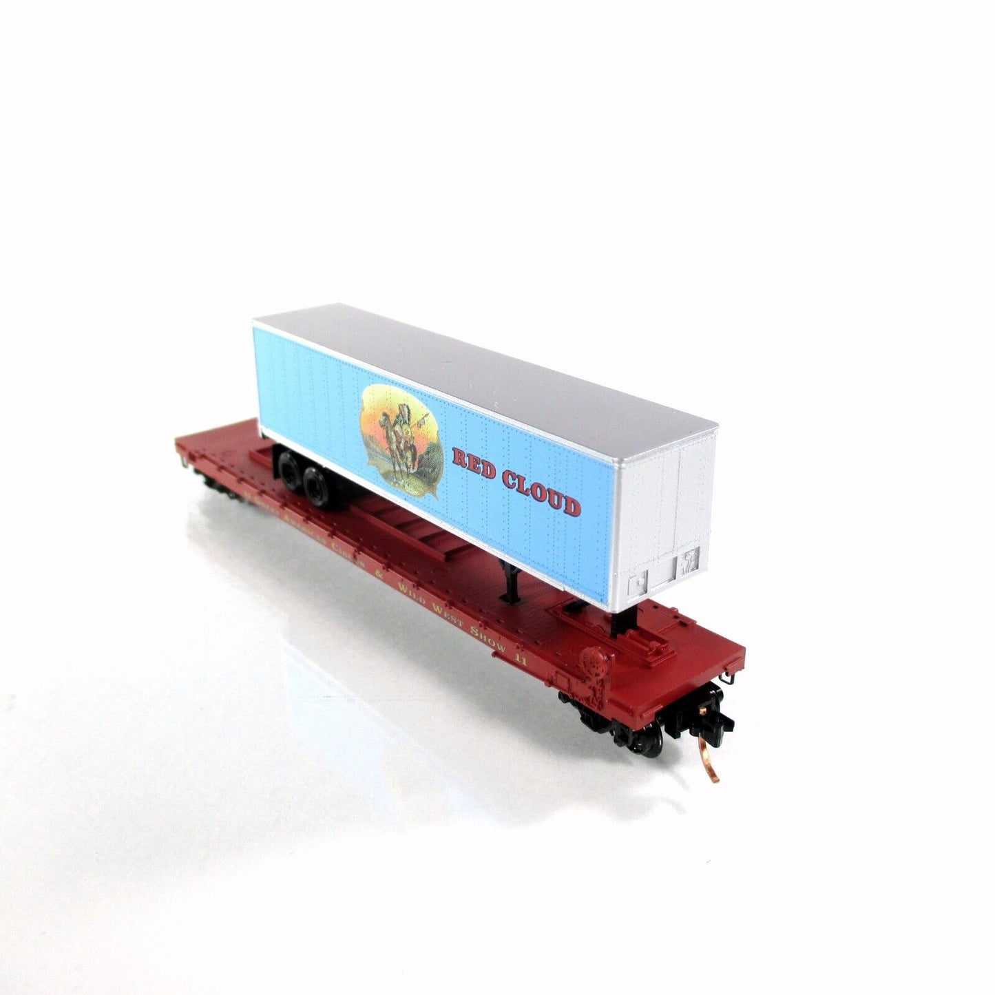 N Scale ****RED CLOUD**** Circus Trailer on Flat Car #11 -- MTL, Lowell Smith #1