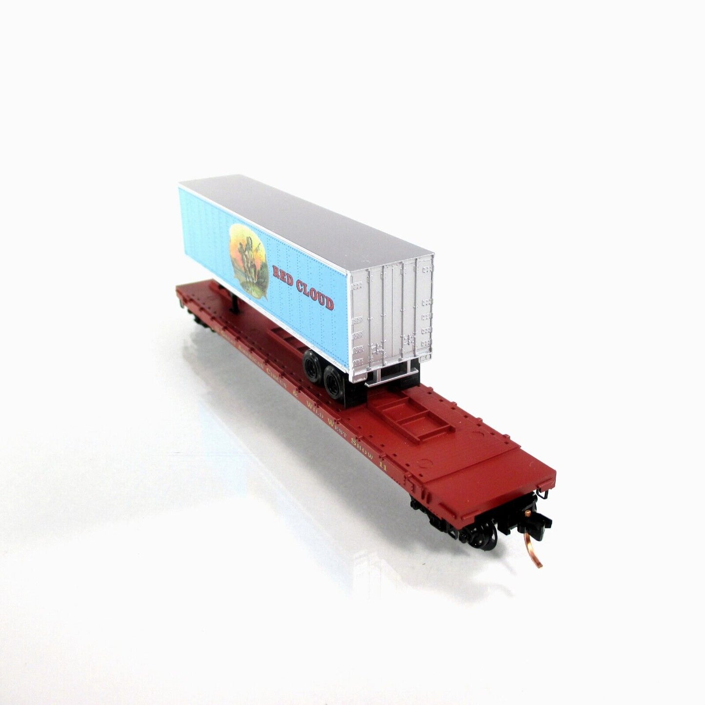 N Scale ****RED CLOUD**** Circus Trailer on Flat Car #11 -- MTL, Lowell Smith #1