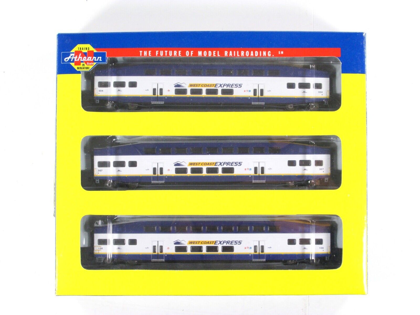 N Scale ***WEST COAST EXPRESS*** Bombardier Passenger 3-Car Set -- Athearn 10164