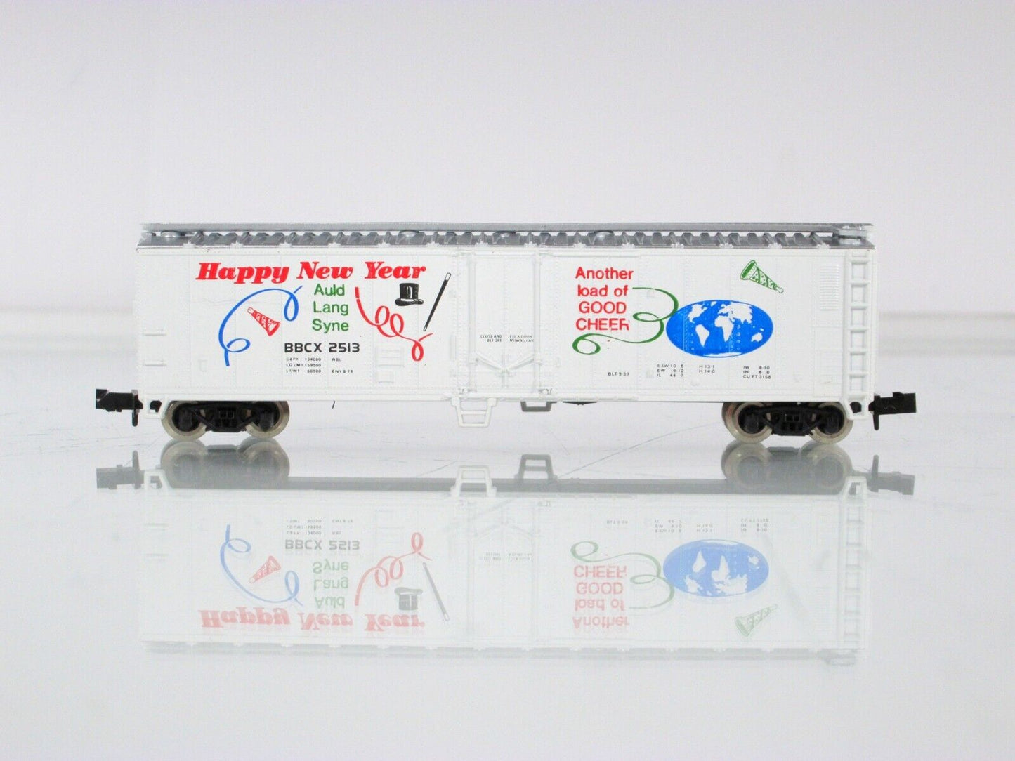 N Scale **HAPPY NEW YEAR - AULD LANG SYNE** Box Car, BBCX 2513 - Atlas / Bev-Bel