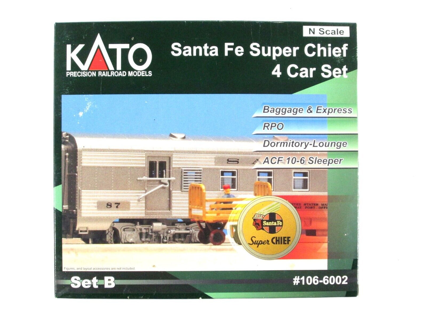 N Scale ***SANTA FE SUPER CHIEF*** Lightweight Passenger Set B --  Kato 106-6002