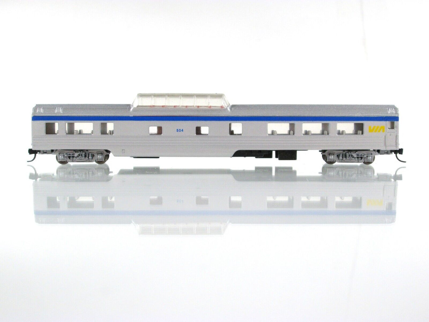 N Scale VIA Rail Dome Passenger Car #504, Micro Trains Couplers - Con-Cor 040245