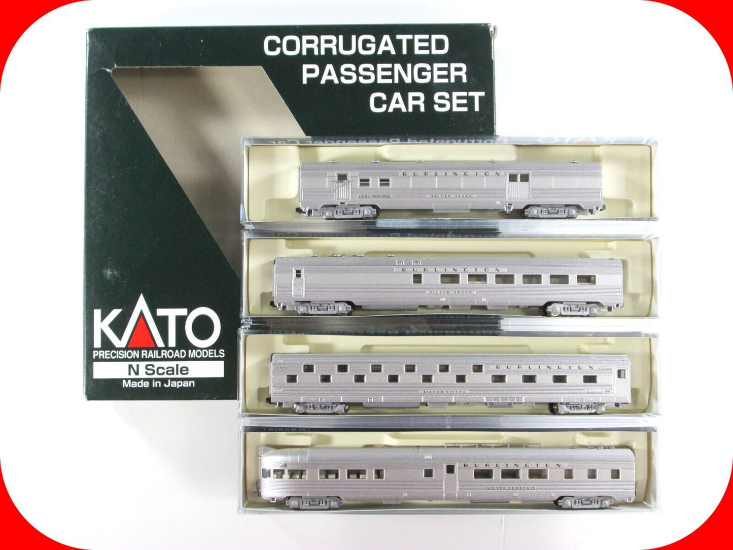 N Scale CHICAGO, BURLINGTON, & QUINCY Passenger Car 4-Pack Set A - Kato 106-1503