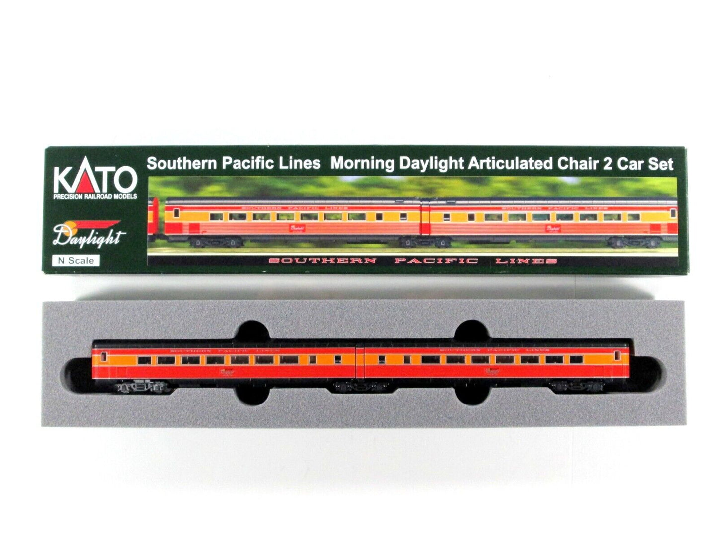 N Scale LIGHTED Southern Pacific MORNING DAYLIGHT Car #2457,2458 - Kato 106-6309