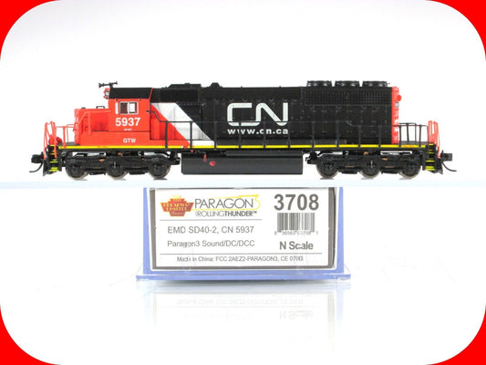 N Scale ***CANADIAN NATIONAL*** SD40-2 #5937 - Broadway 3708, DCC Paragon3 Sound