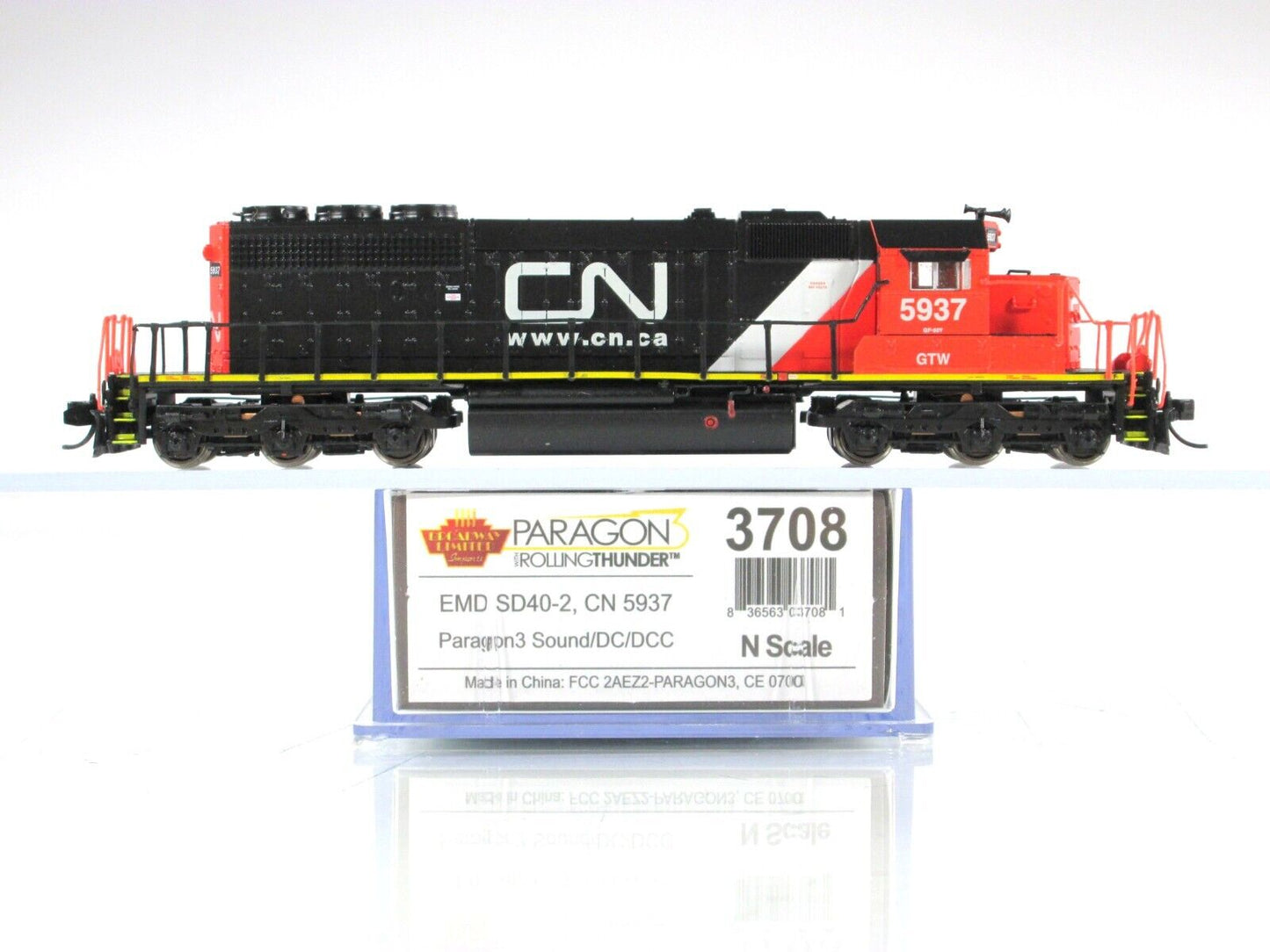 N Scale ***CANADIAN NATIONAL*** SD40-2 #5937 - Broadway 3708, DCC Paragon3 Sound