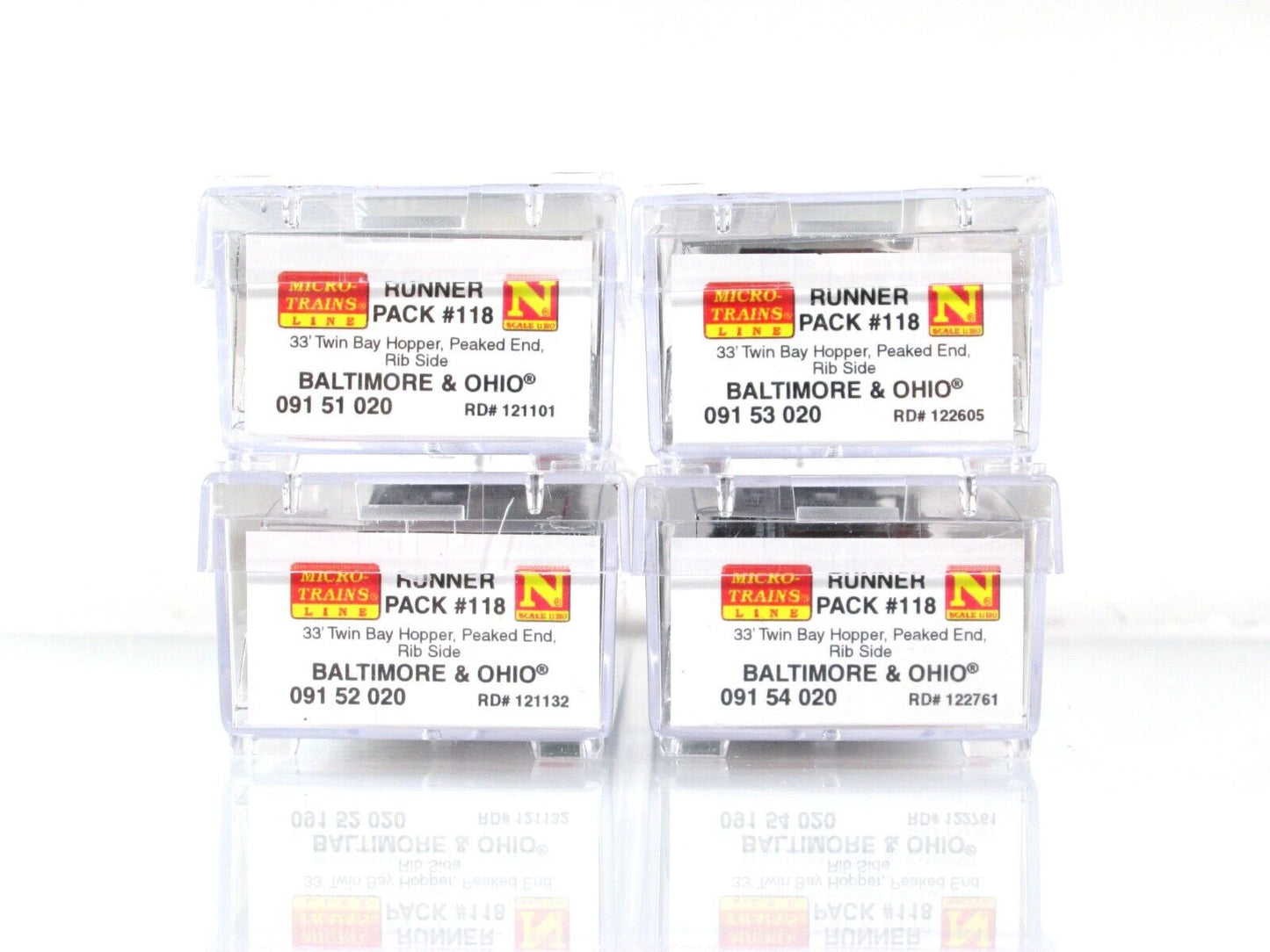 N Scale *BALTIMORE & OHIO* 2-Bay Coal Hopper 4-Pack Set -- Micro Trains 99300118