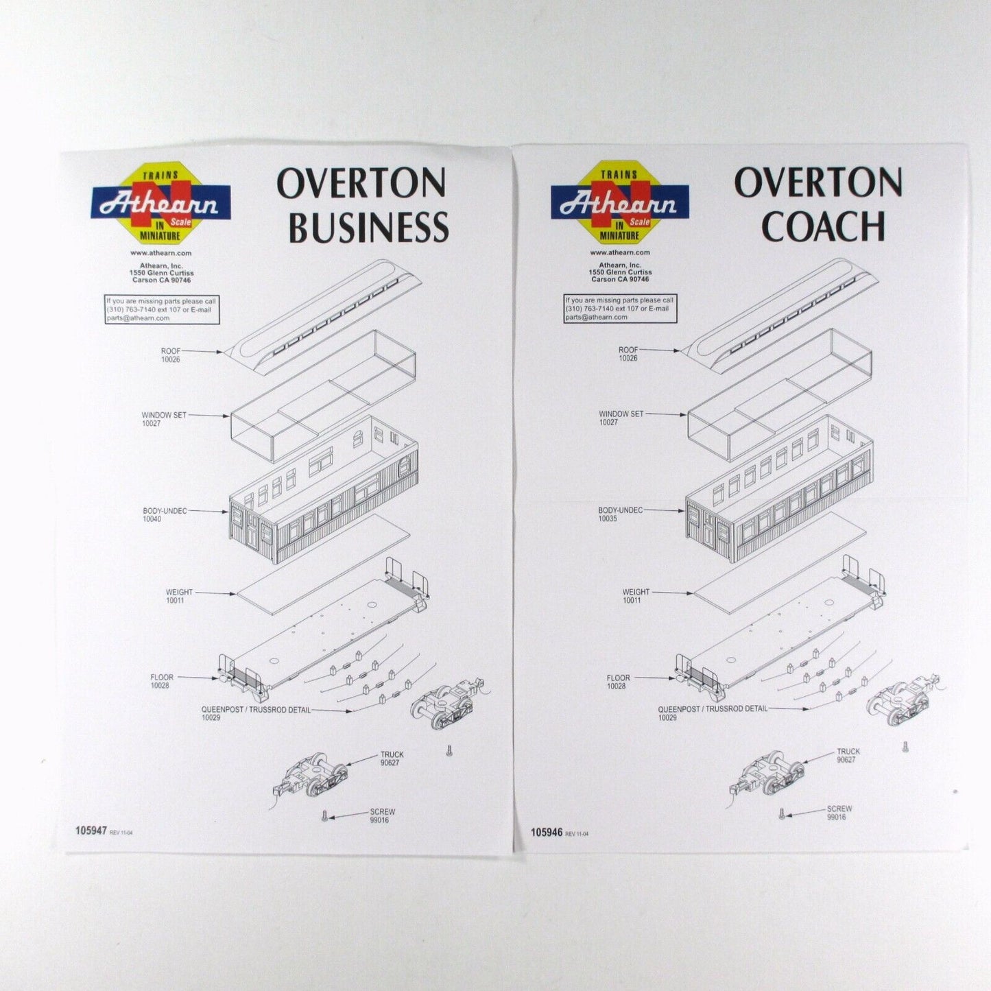 N Scale ATSF / SANTA FE Overton Old-Time Passenger Car 4-Pack Set -Athearn 11021