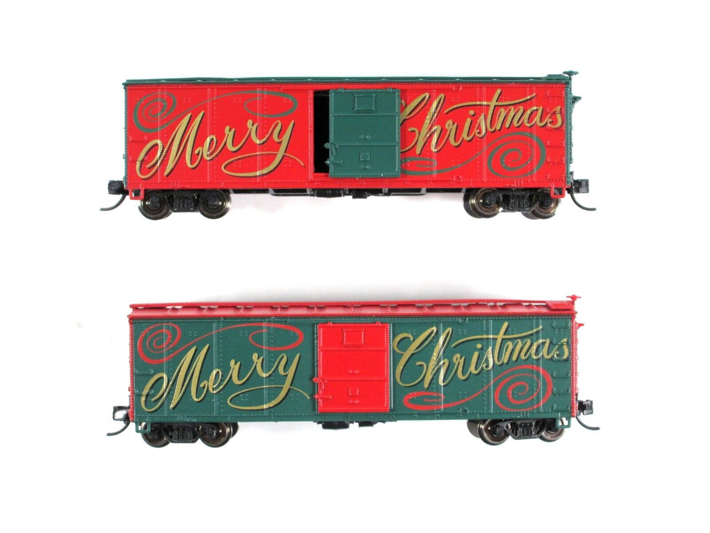 N Scale ***MERRY CHRISTMAS*** Box Car 2-Pack - Broadway Limited 7285 ***RARE***