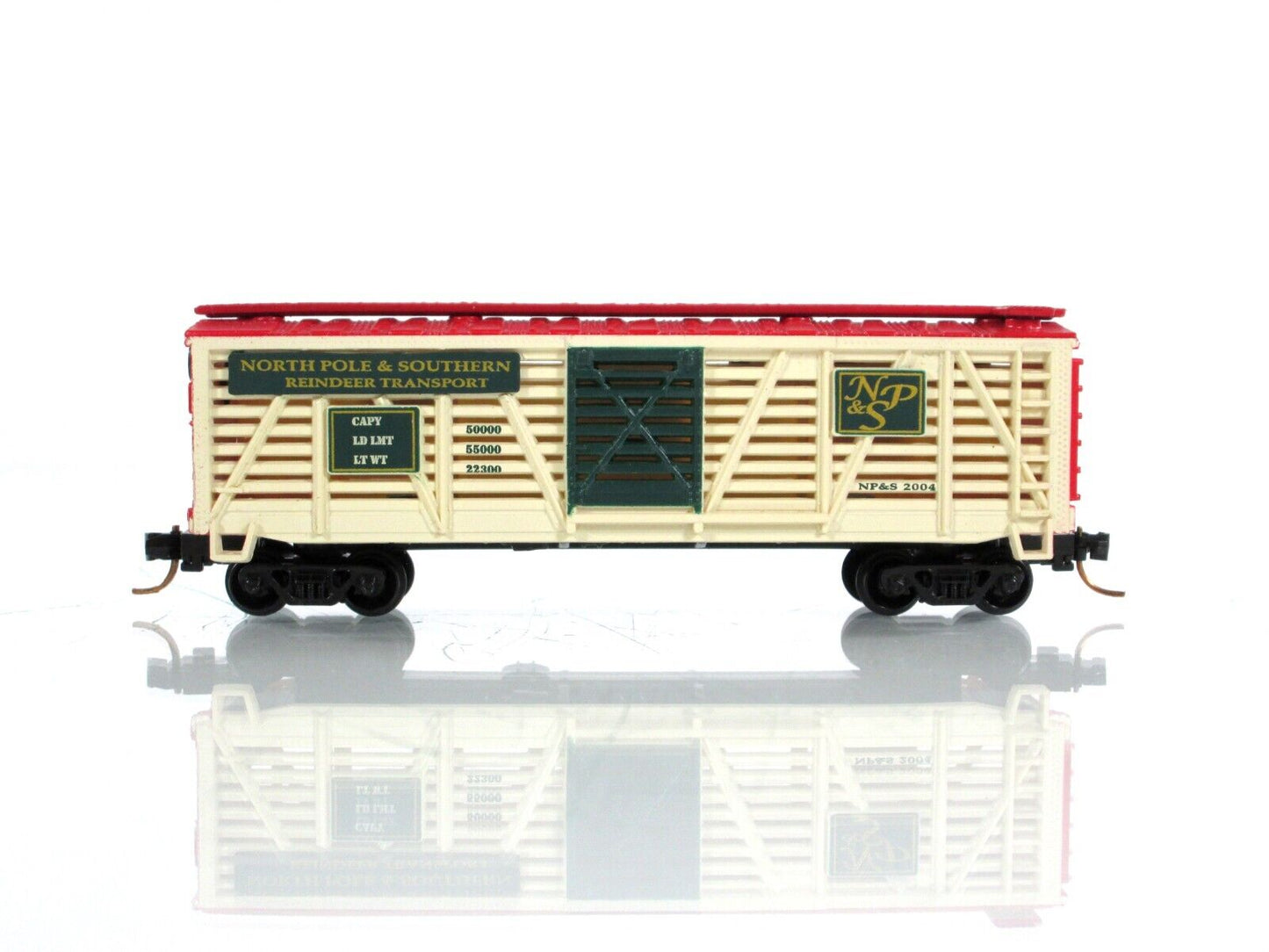 N Scale ***CHRISTMAS*** Reindeer Stock Car NP&S 2004 - Bachmann 71585, MTL Cplrs