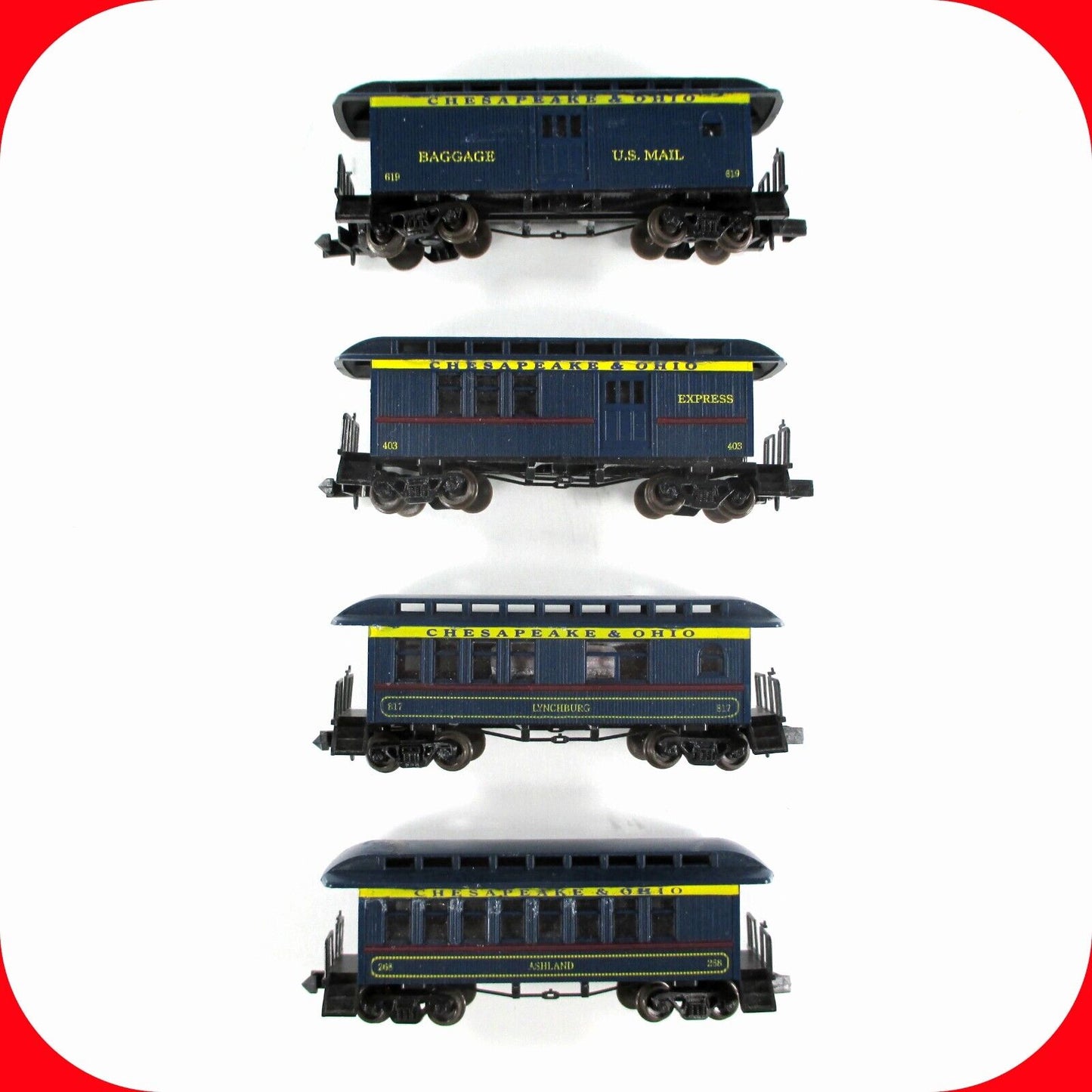 N Scale ***CHESAPEAKE & OHIO*** OVERTON Old-Time Passenger 4-Car Set, Roundhouse