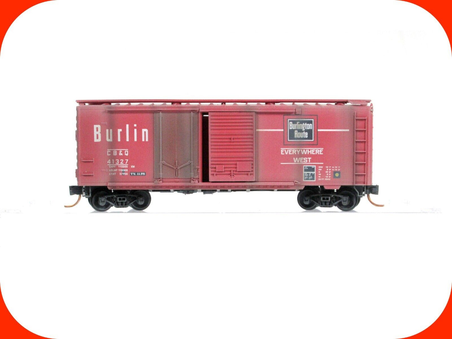 N Scale **BURLINGTON** Weathered 40' Box Car, CB&Q 41327 --Micro Trains 02244130