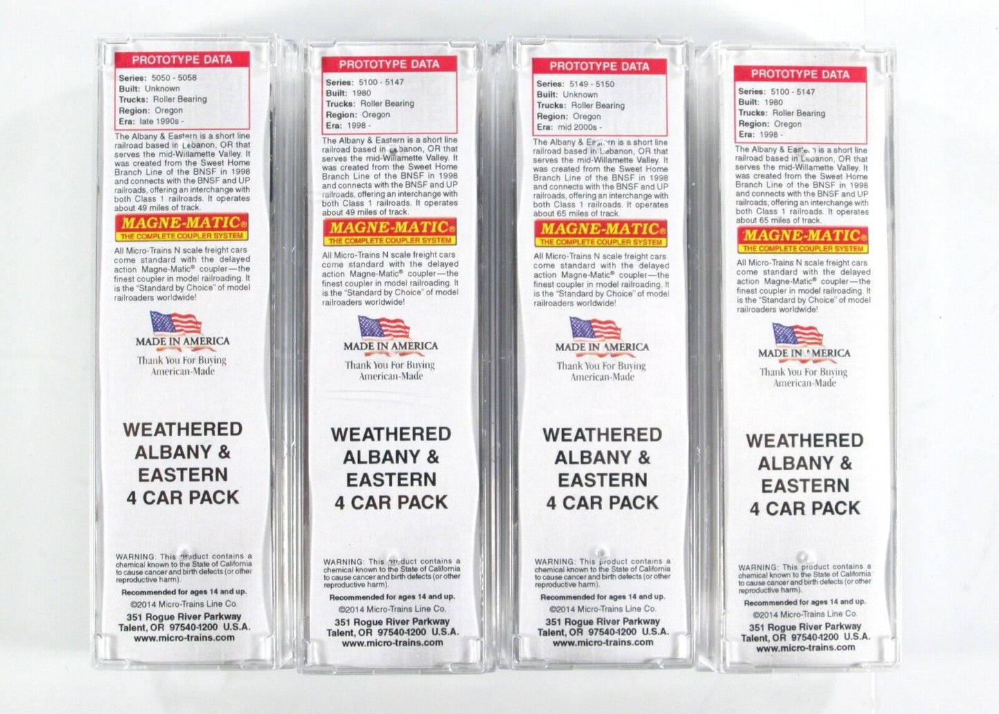 N Scale ***ALBANY & EASTERN*** Weathered Box Car 4-Pack -- Micro Trains 99305220