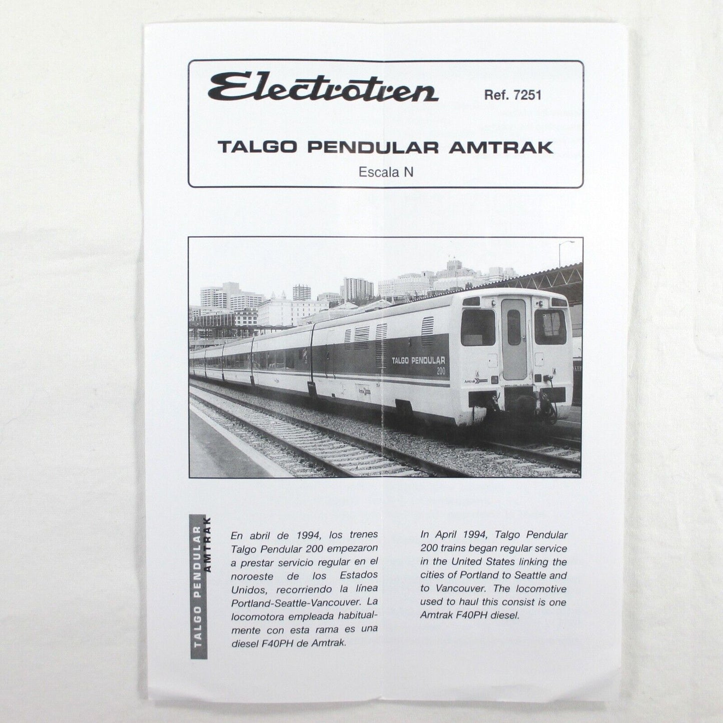 N Scale ***AMTRAK TALGO PENDULAR*** 200 Passenger 6-Car Set - Electrotren 7251 K