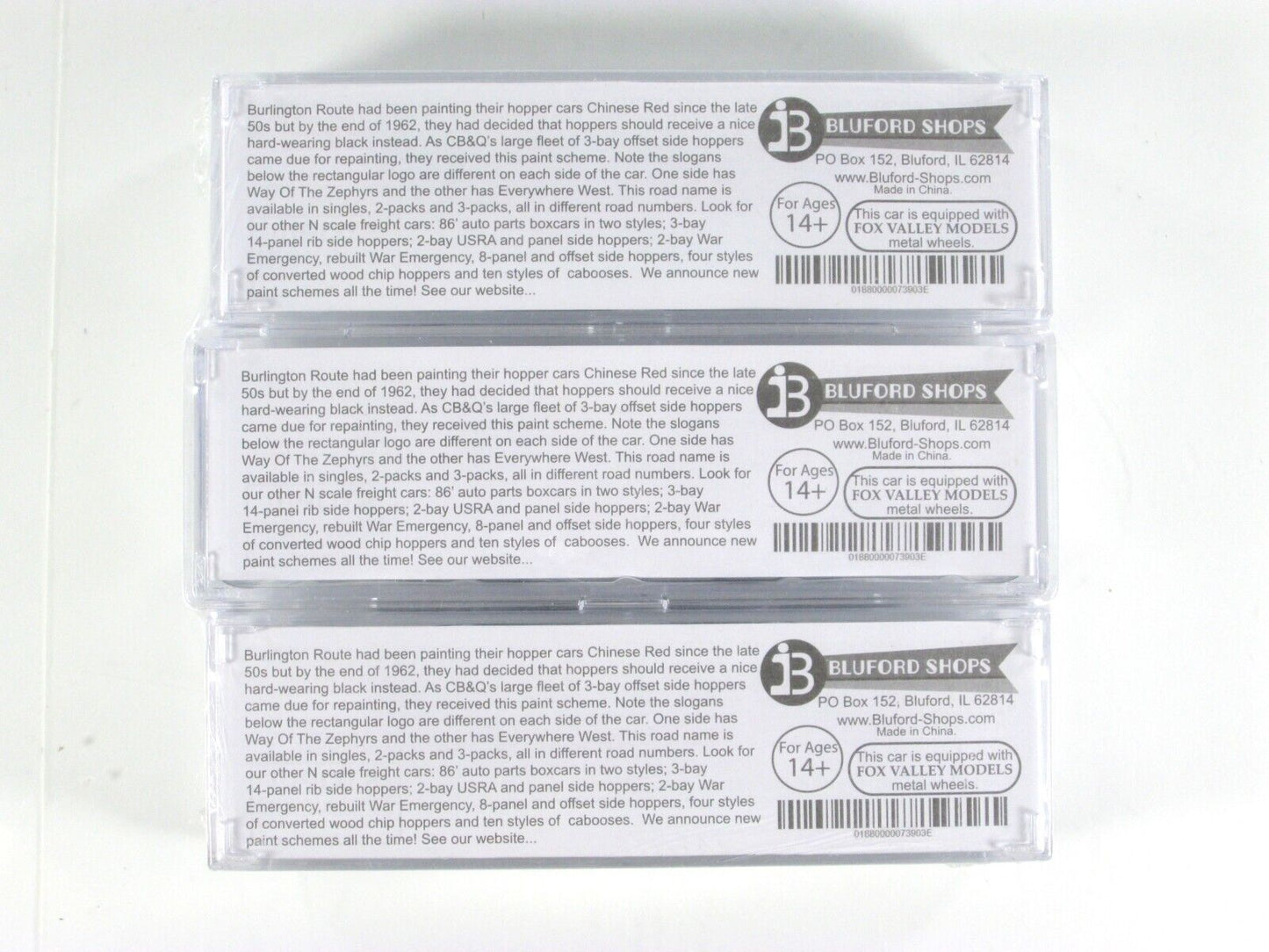 N Scale ***BURLINGTON*** CB&Q Coal Hopper 3-Pack Set w/ Loads - Bluford 73903