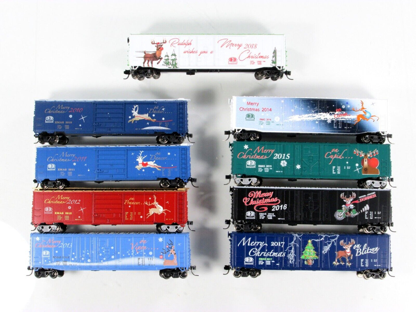 N Scale ***SANTA'S REINDEER*** Complete 9 Box Car Set - Con-Cor, MTL Cplrs *RARE