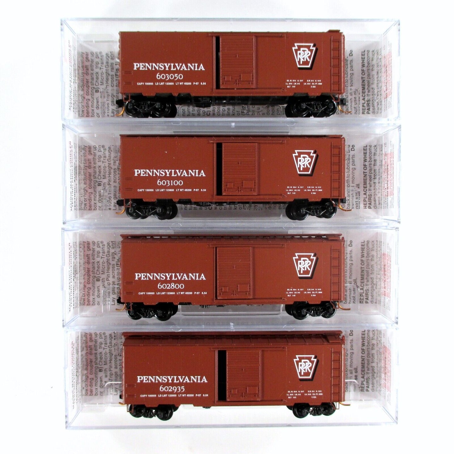 N Scale ***PENNSYLVANIA*** 40' Box Car Runner 4-Pack #1 -- Micro Trains 99300001