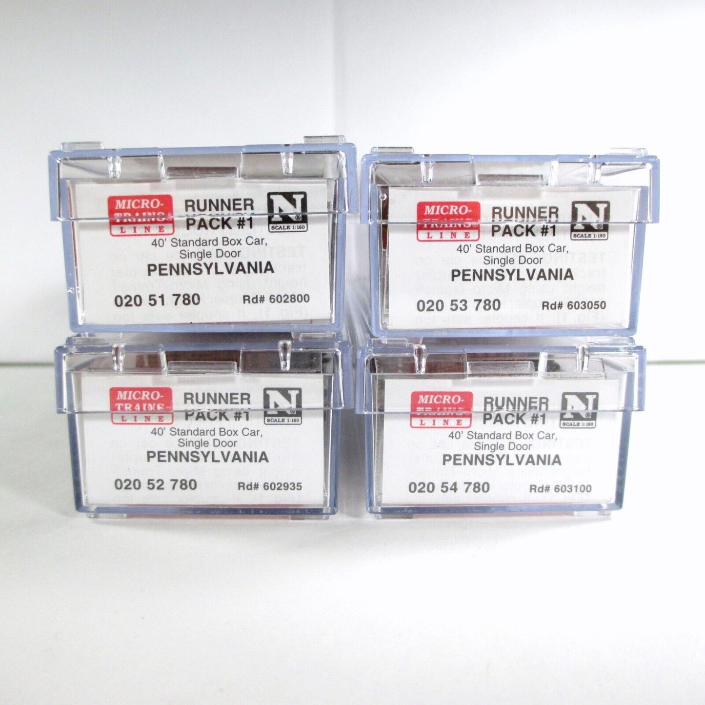 N Scale ***PENNSYLVANIA*** 40' Box Car Runner 4-Pack #1 -- Micro Trains 99300001