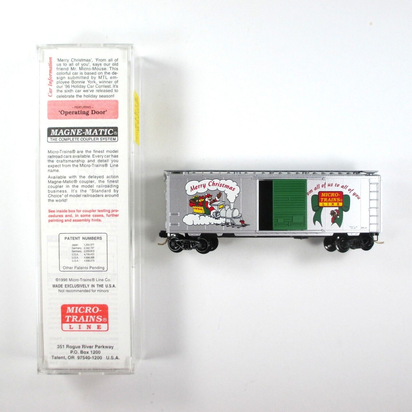 N Scale ***MERRY CHRISTMAS 1996** Santa Train 40' Box Car  -- Micro Trains 20356