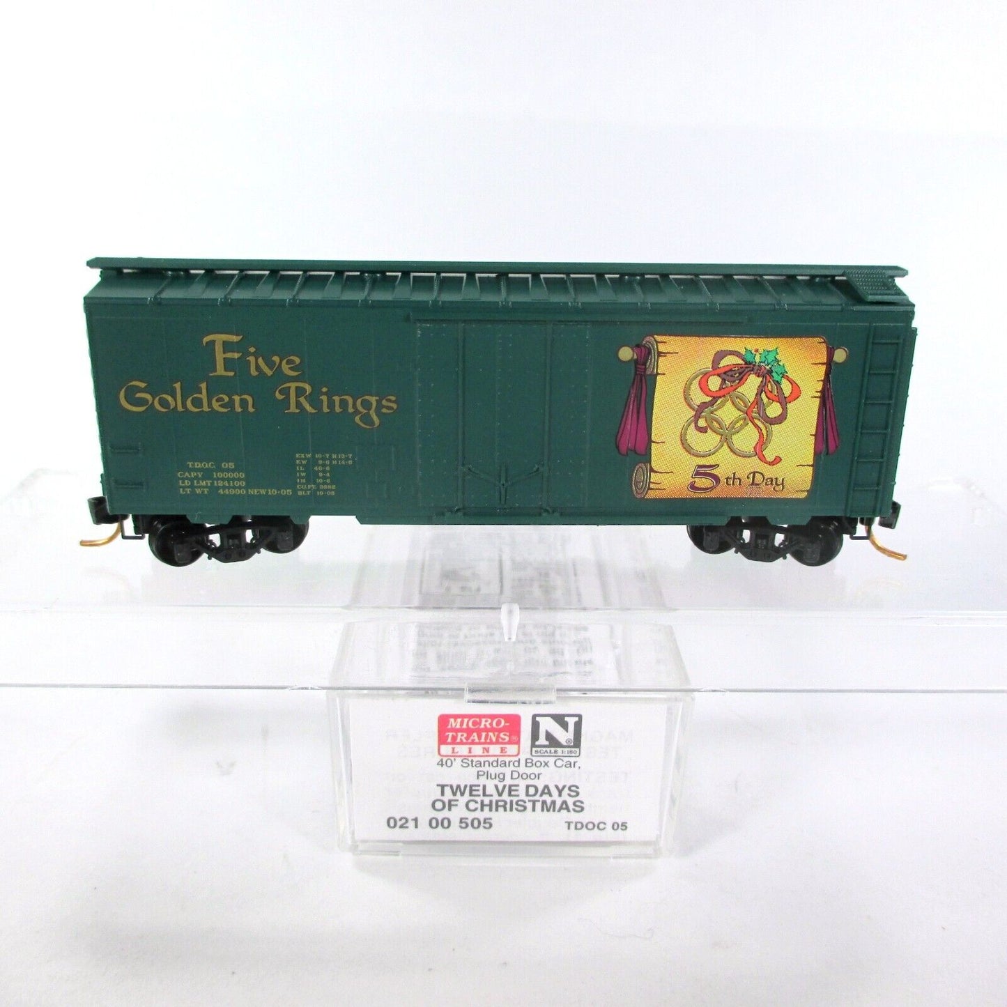 N Scale **FIVE GOLDEN RINGS** 12 Days Christmas Box Car -  Micro Trains 02100505