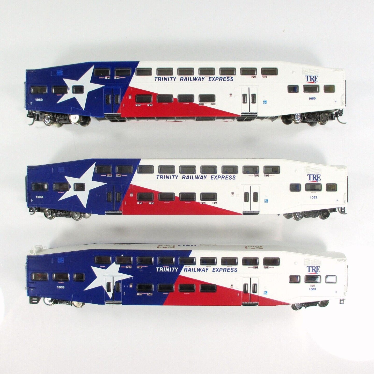 N Scale ***TRINITY RAILWAY EXPRESS*** TRE Bombardier 3-Set - Athearn 10166 *RARE