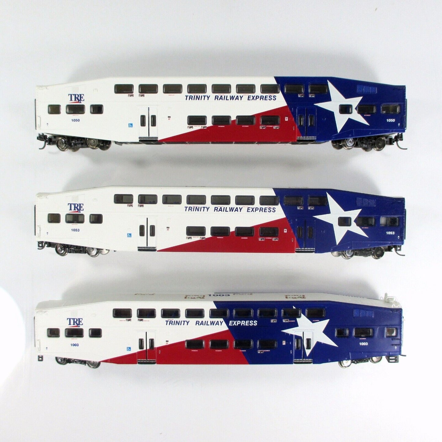 N Scale ***TRINITY RAILWAY EXPRESS*** TRE Bombardier 3-Set - Athearn 10166 *RARE
