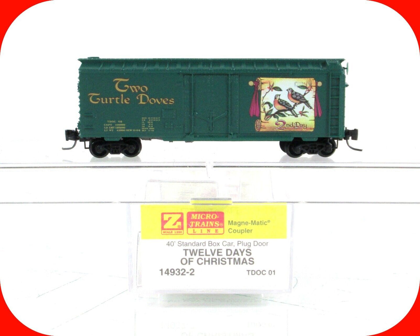 Z Scale ***TWO TURTLE DOVES*** 12 Days Christmas Box Car -- Micro Trains 14932-2