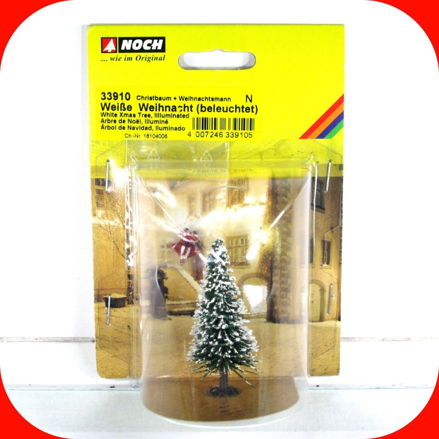 N Scale **LIGHTED CHRISTMAS TREE** w/ Santa, Holiday Layout Scenery - NOCH 33910