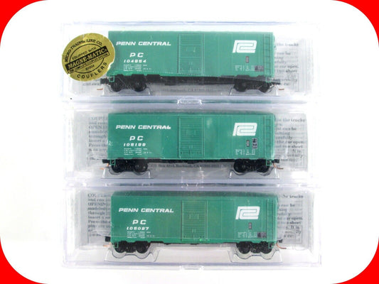 N Scale PENN CENTRAL 40' Box Car Set, PC #104954, 105027, 105199 - DELUXE 130303