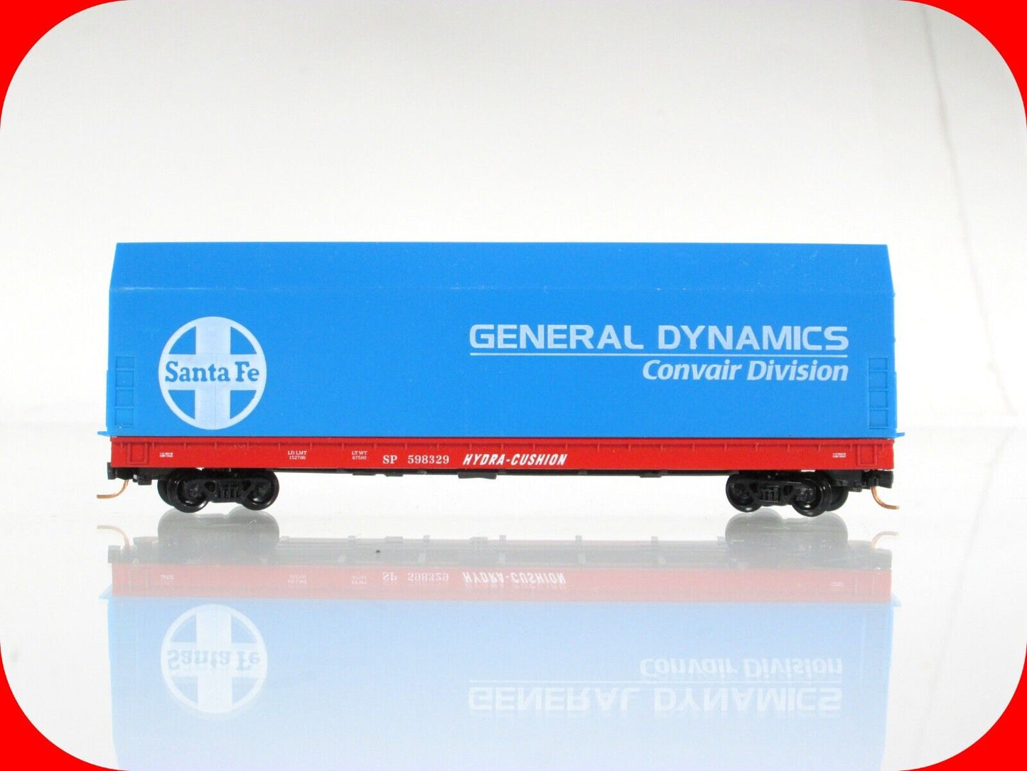 N Scale GENERAL DYNAMICS Santa Fe Aircraft Skybox on Flat Car - SP 598329 -- LBF