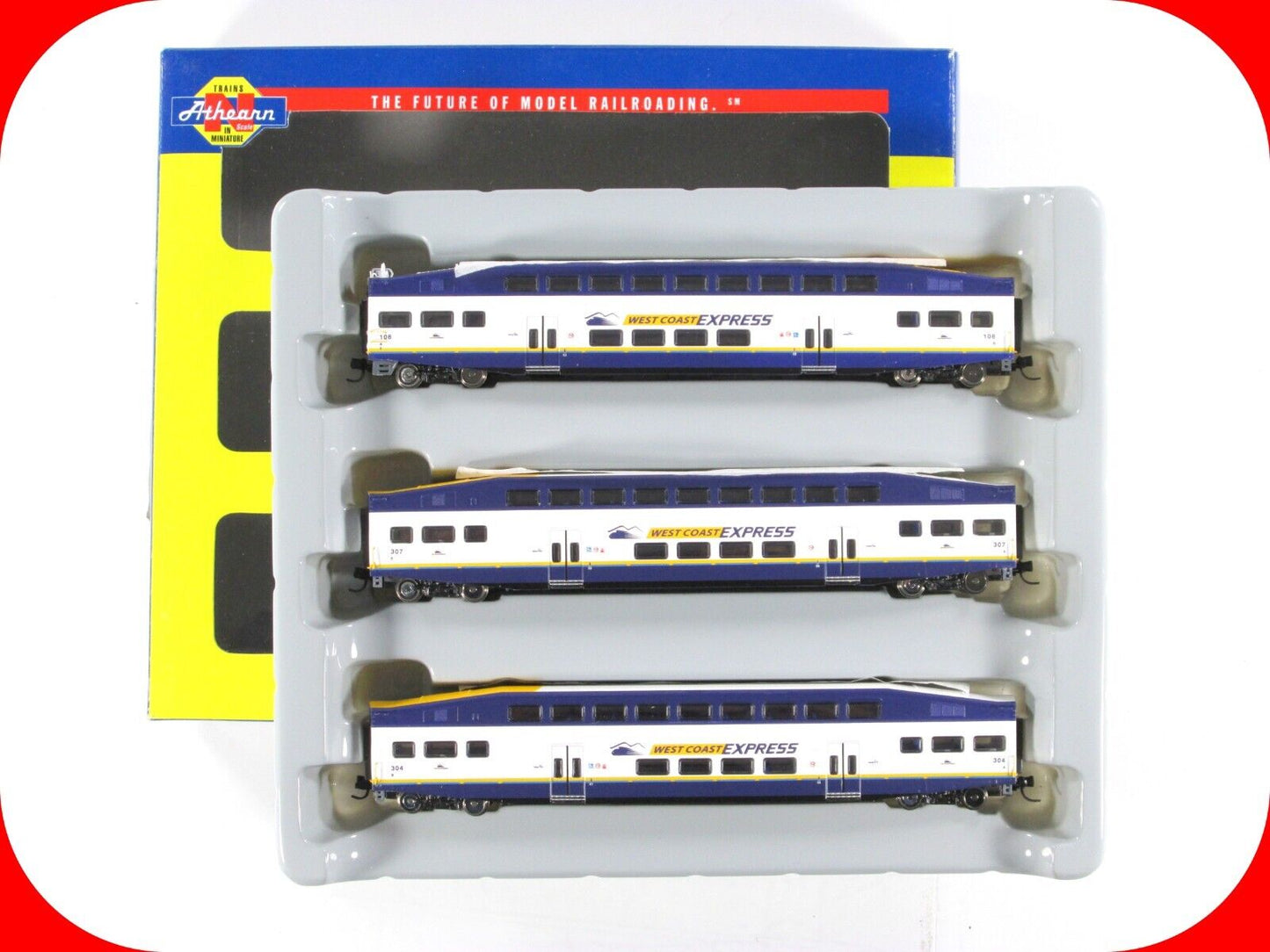 N Scale ***WEST COAST EXPRESS*** Bombardier Passenger 3-Car Set -- Athearn 10164