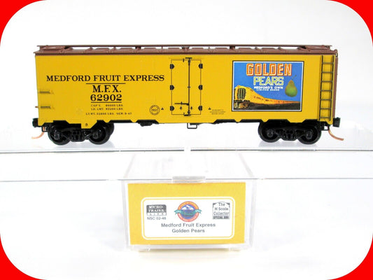 N Scale ***MEDFORD FRUIT EXPRESS** GOLDEN PEARS Reefer, MFX 62902 - Micro Trains
