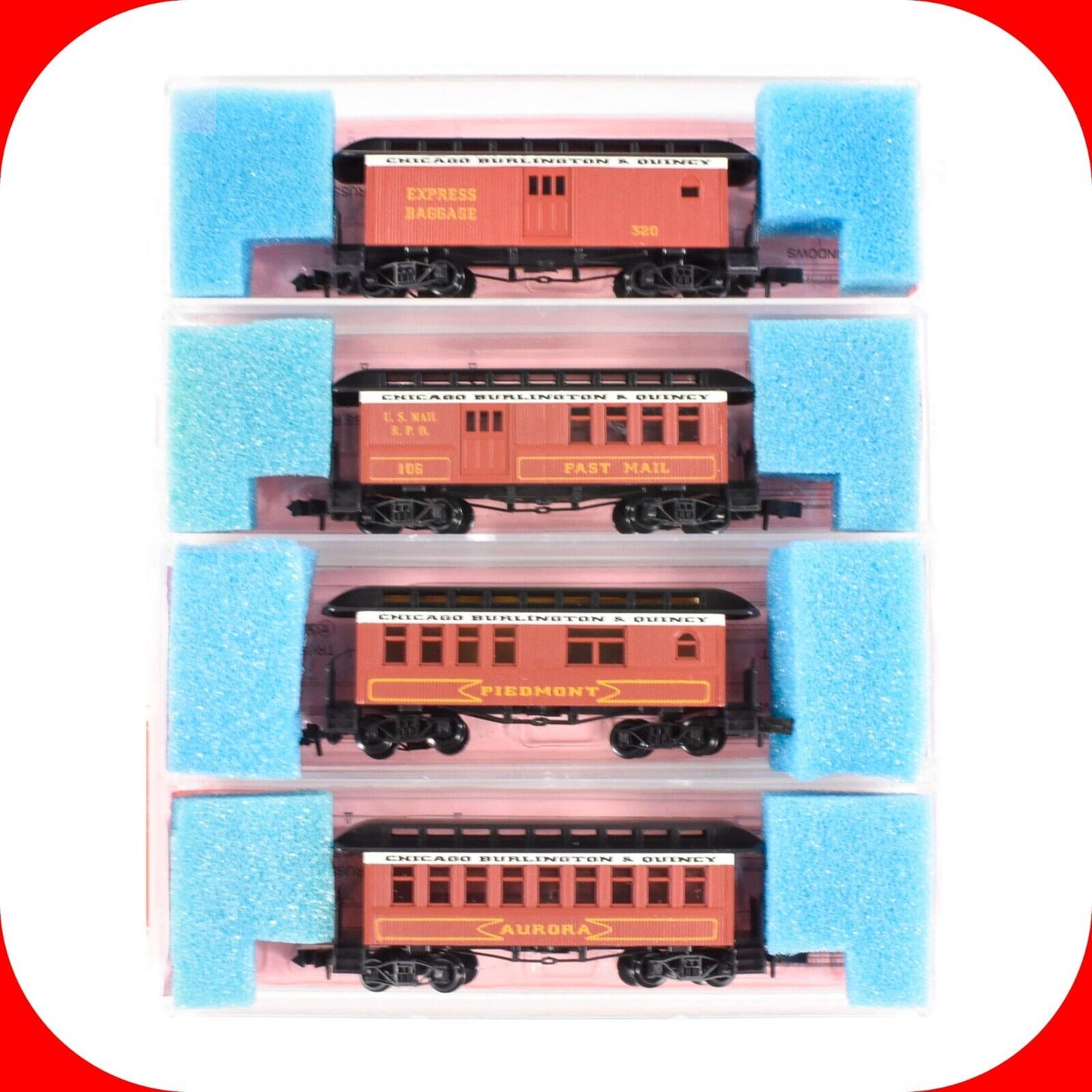 N Scale **CB&Q** Chicago Burlington Overton Old Time Passenger 4-Set  Roundhouse