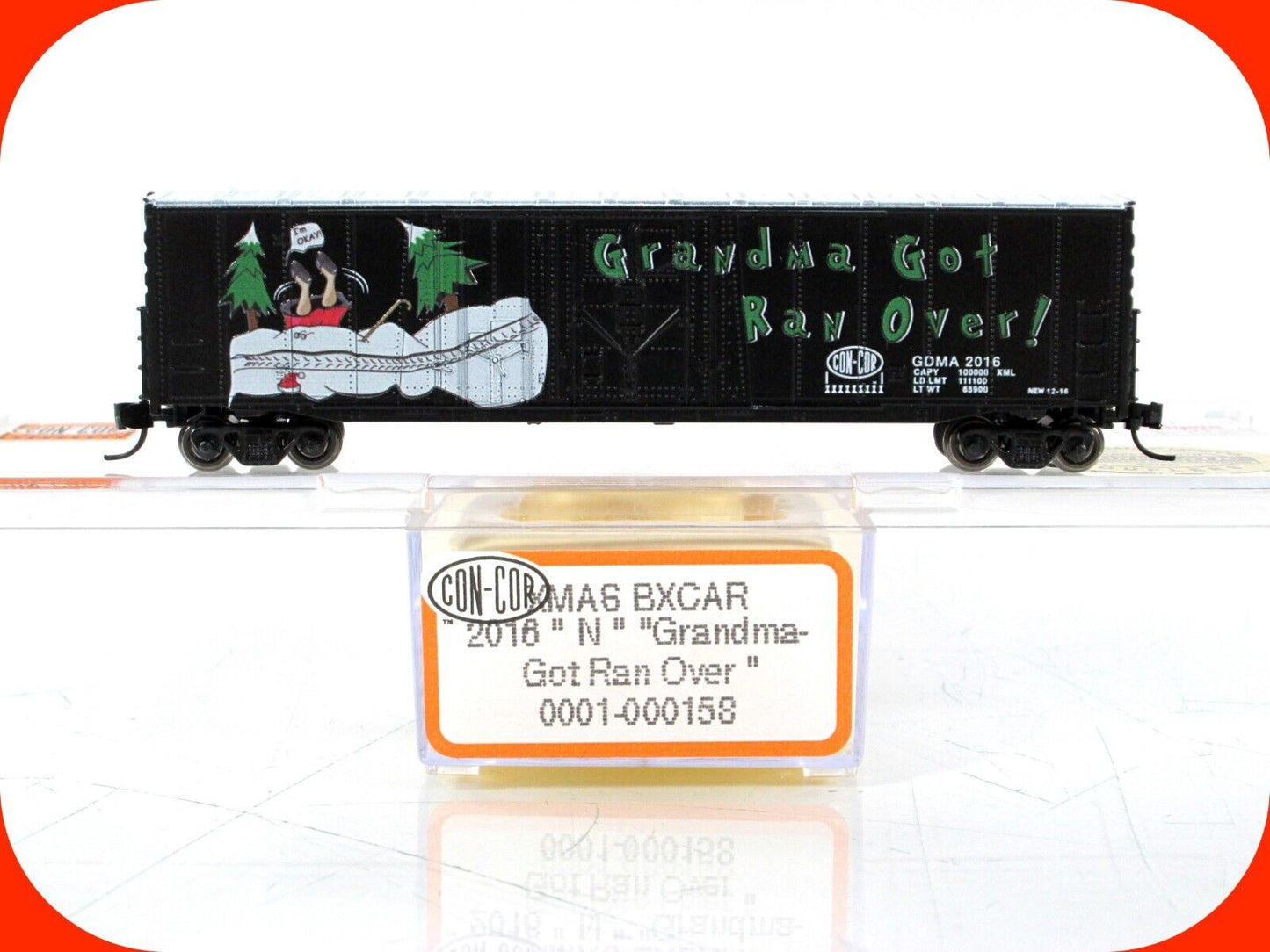 N Scale **GRANDMA GOT RUN OVER BY A REINDEER** Xmas 2016 Box Car - Con-Cor *RARE