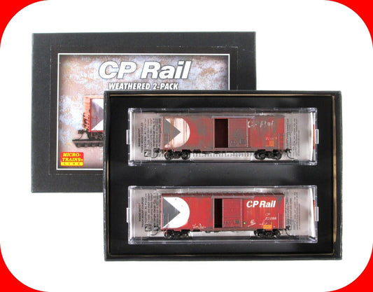 N Scale ***CP RAIL***  Weathered 40' Box Car 2-Pack Set -- Micro Trains 99305990