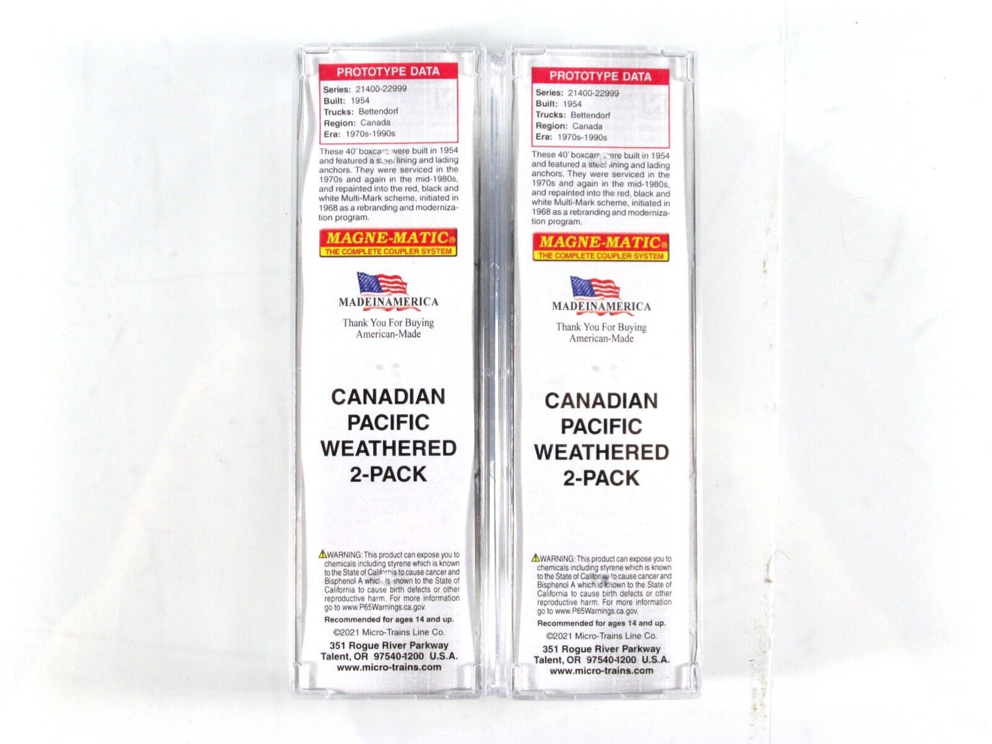 N Scale ***CP RAIL***  Weathered 40' Box Car 2-Pack Set -- Micro Trains 99305990