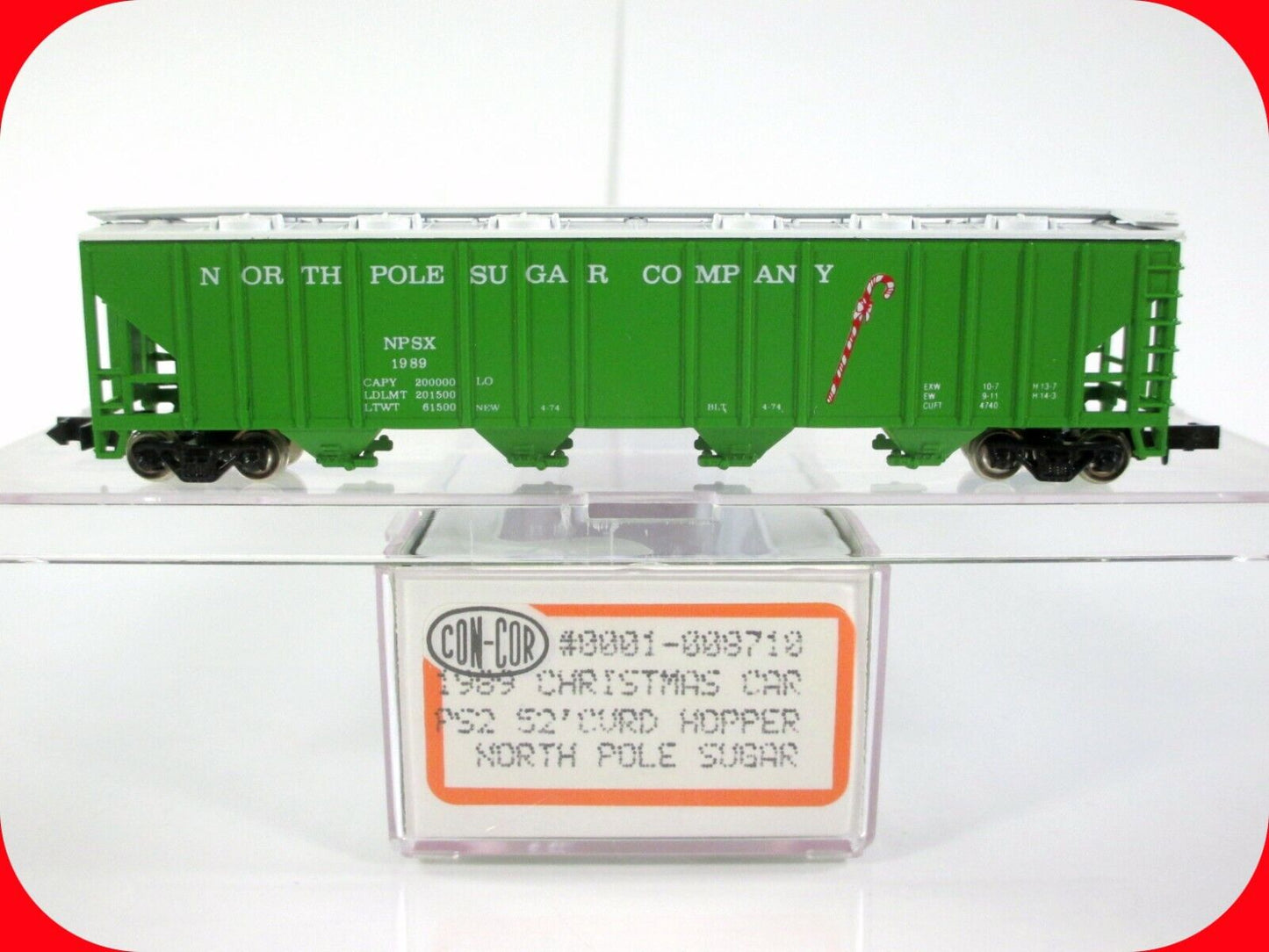 N Scale **CHRISTMAS North Pole Sugar** 4-Bay Covered Hopper 1989 -Con-Cor 008710