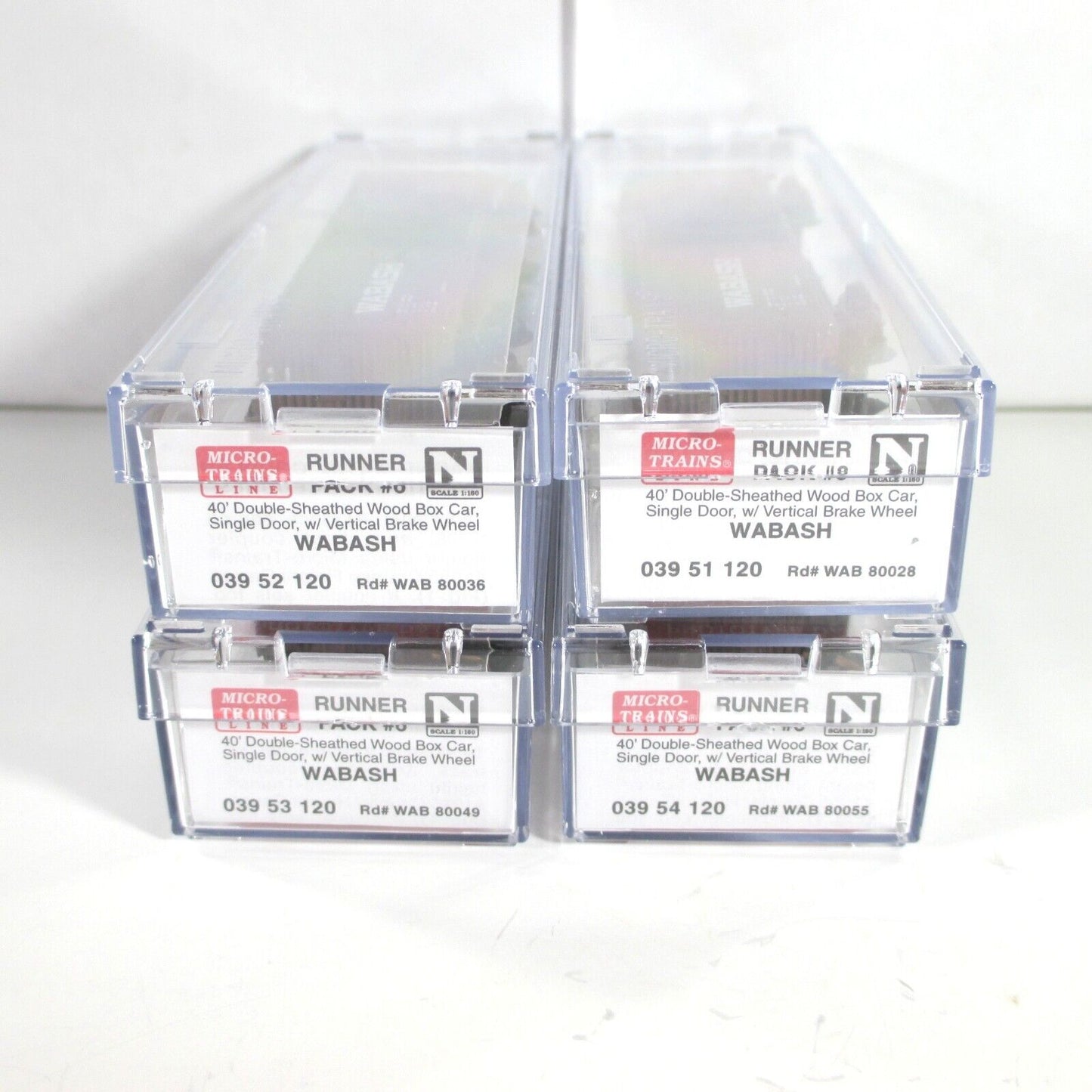 N Scale ***WABASH*** 40' Box Car Runner 4-Pack Set #6  --- Micro Trains 99300006