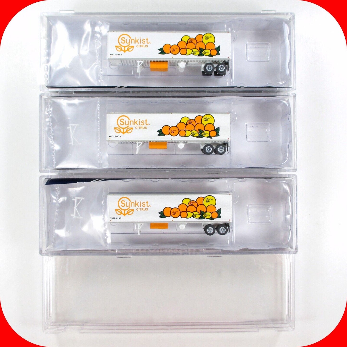 N Scale **SUNKIST** 40' Corrugated Trailer Van 3-Pack Set -Trainworx 40255 *RARE